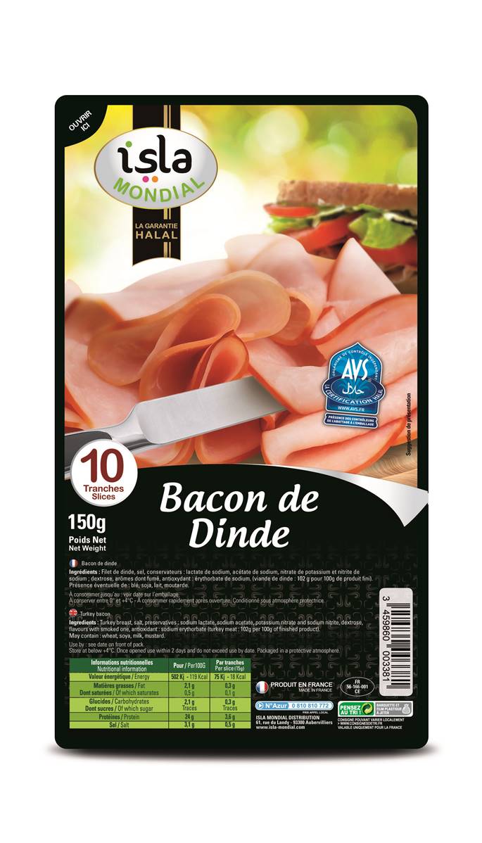Bacon de dinde halalhalbutcheavsisla mondial